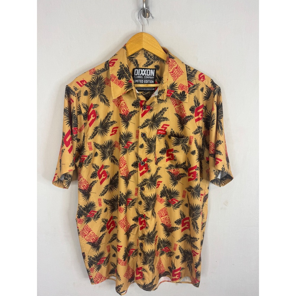 Dixxon Flannel Co Snap-on Limited Edition Tiki Palm Party Shirt Tan Red Large